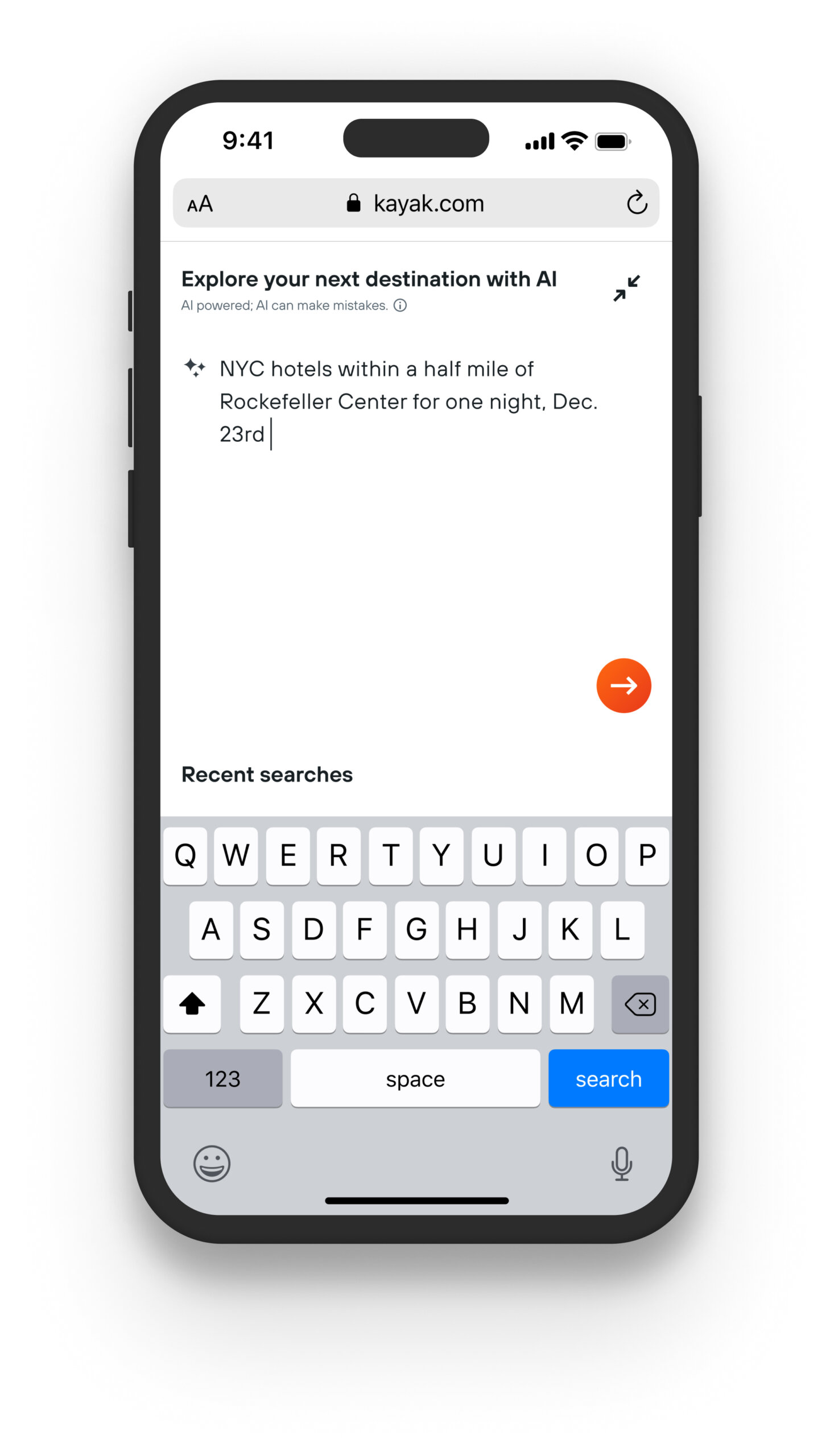 another screenshot of the AI Mode on the Kayak.com website.